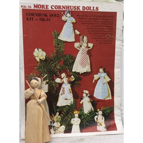 Vtg 70s MCM HTF Corn Husk Gardening Doll Hand Made Fall Folk Art Craft Kit Book - Picture 1 of 8